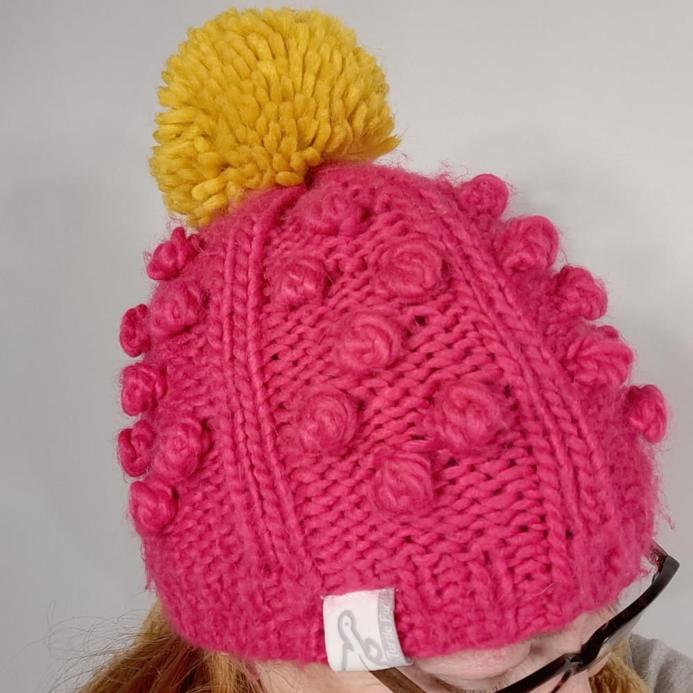 Turtle Fur Raspberry Bobble Knitted Hat - Picture 2 of 10